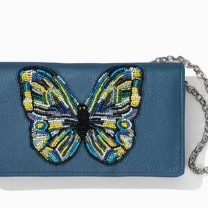NWT Brighton Crystal Pond Beaded Butterfly Clutch Wallet Shoulder Bag